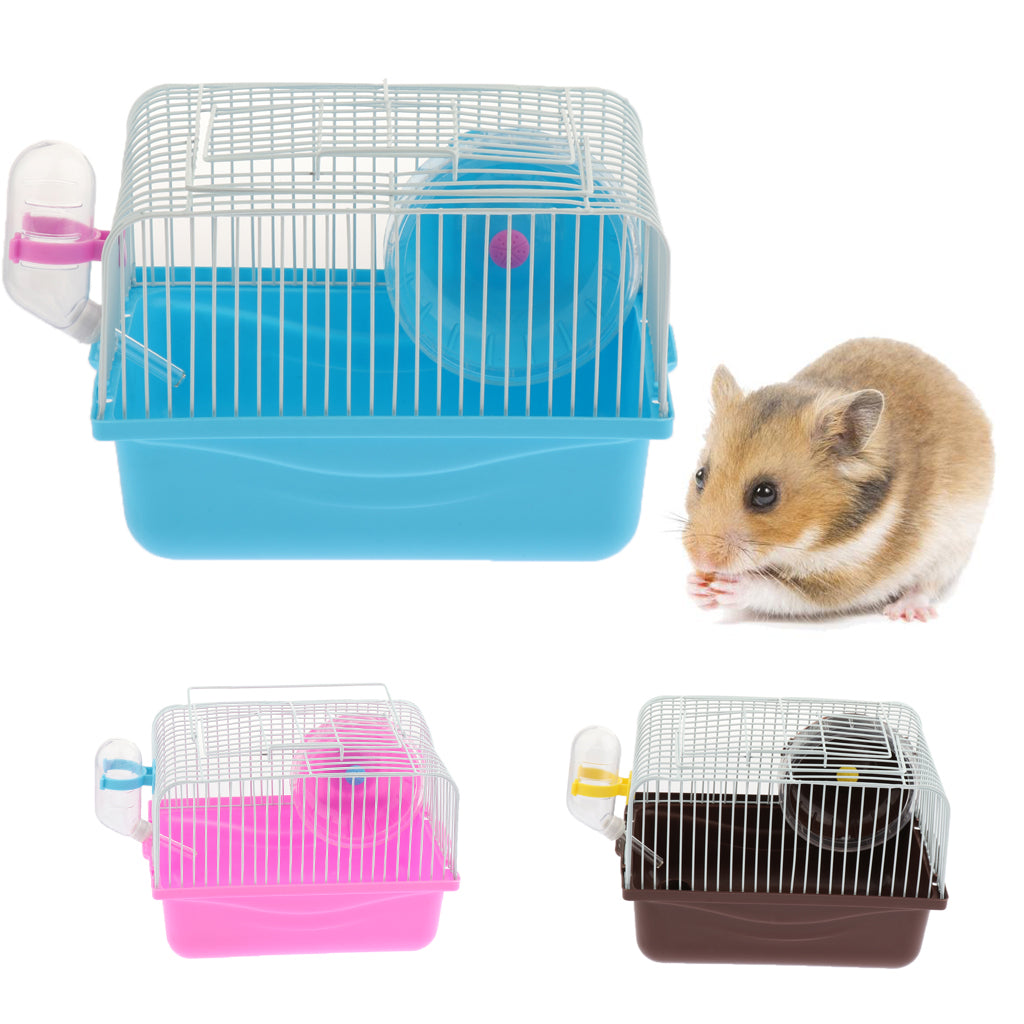 Hamster Cage Transport Box with Running Wheel Water Bottle Dish Pink