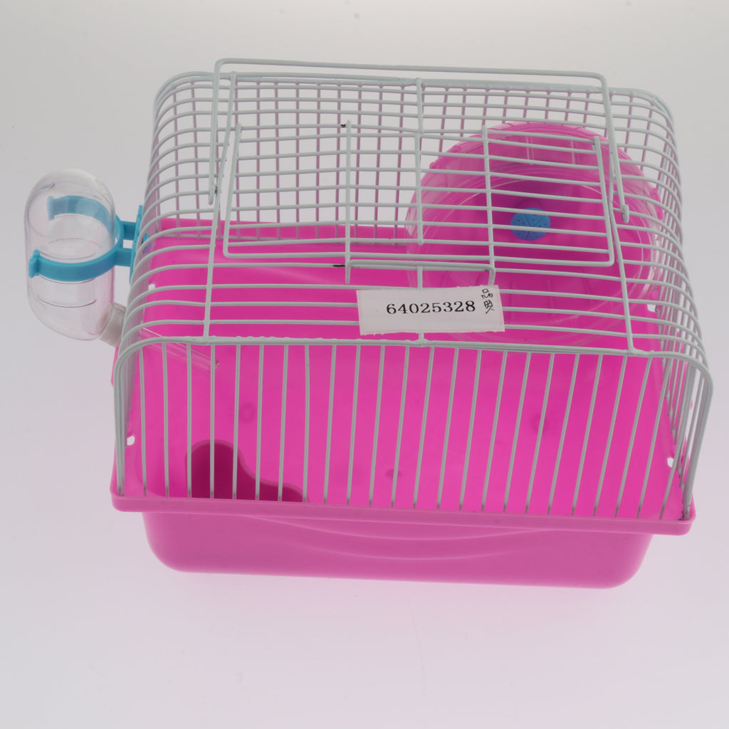 Hamster Cage Transport Box with Running Wheel Water Bottle Dish Pink