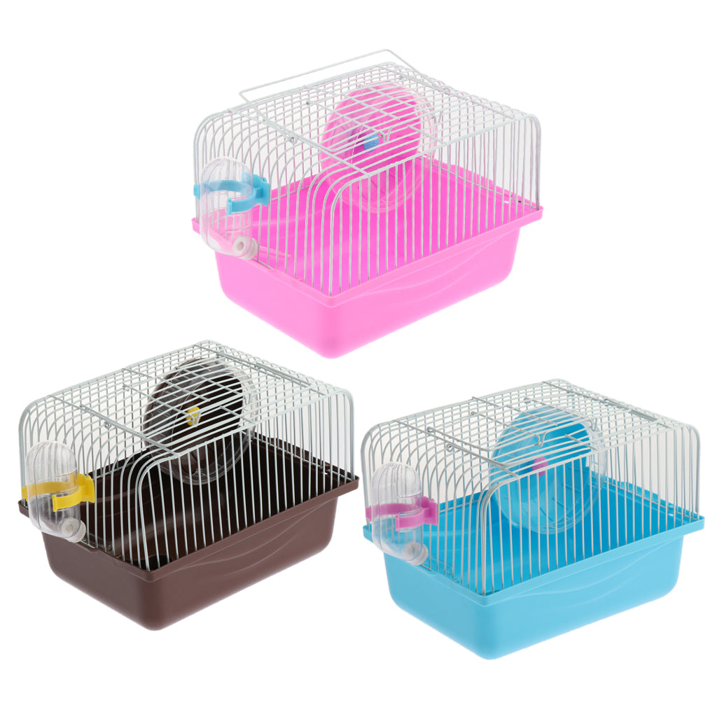 Hamster Cage Transport Box with Running Wheel Water Bottle Dish Pink