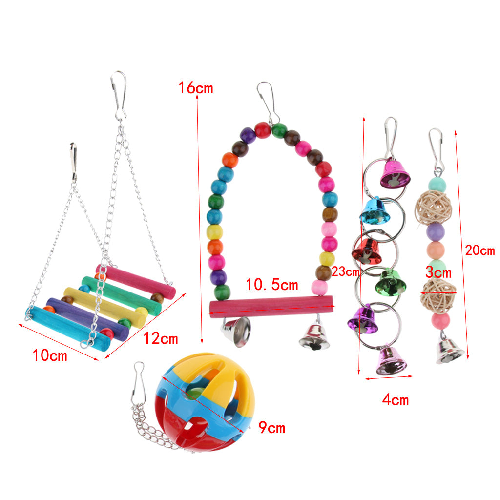 5pcs Parrot Chewing Swing Toys Rattan Ball String Bells Perches