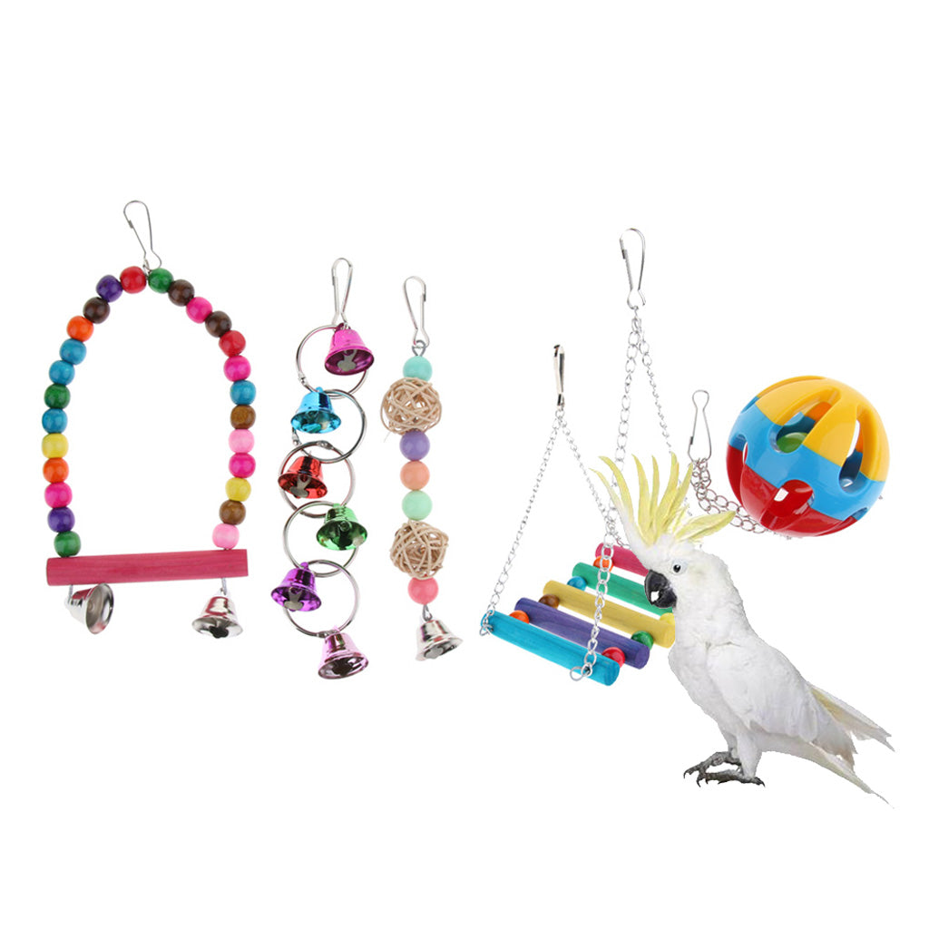 5pcs Parrot Chewing Swing Toys Rattan Ball String Bells Perches