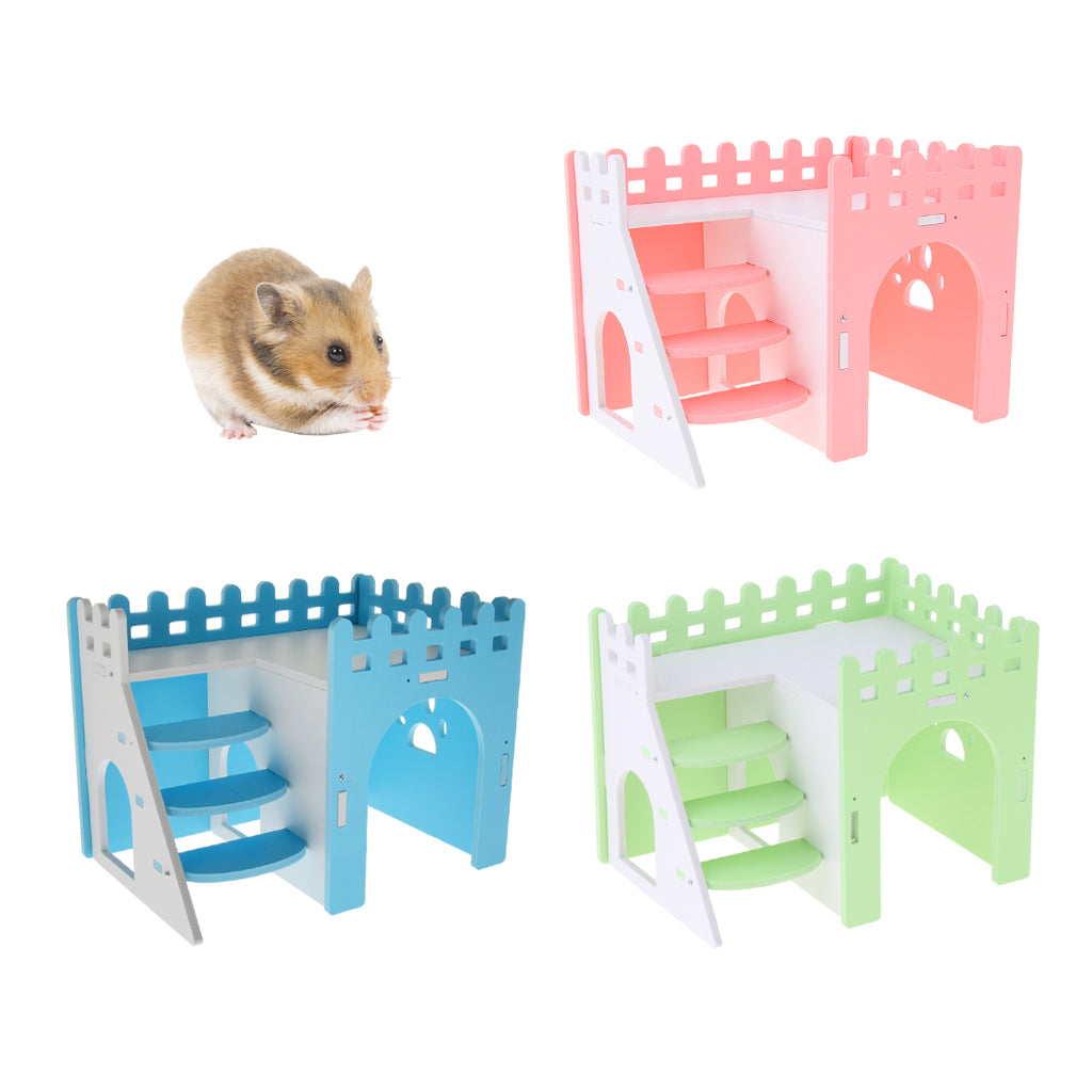 Hamster Hideout Hamster House Cabin Cages Wooden Villa Hut Play Toy Pink