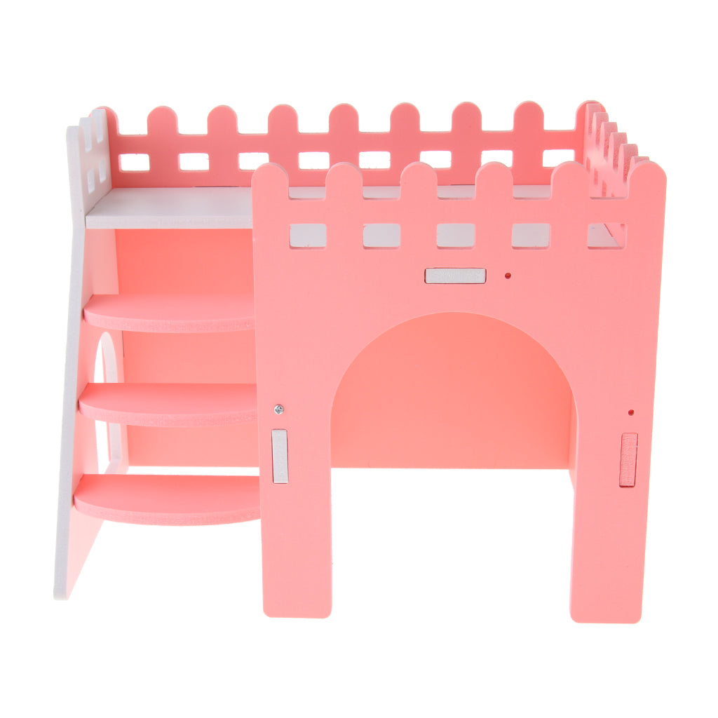 Hamster Hideout Hamster House Cabin Cages Wooden Villa Hut Play Toy Pink