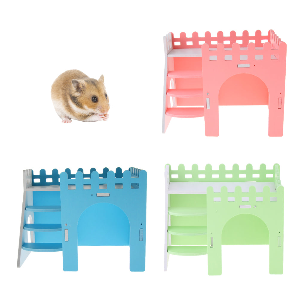 Hamster Hideout Hamster House Cabin Cages Wooden Villa Hut Play Toy Pink