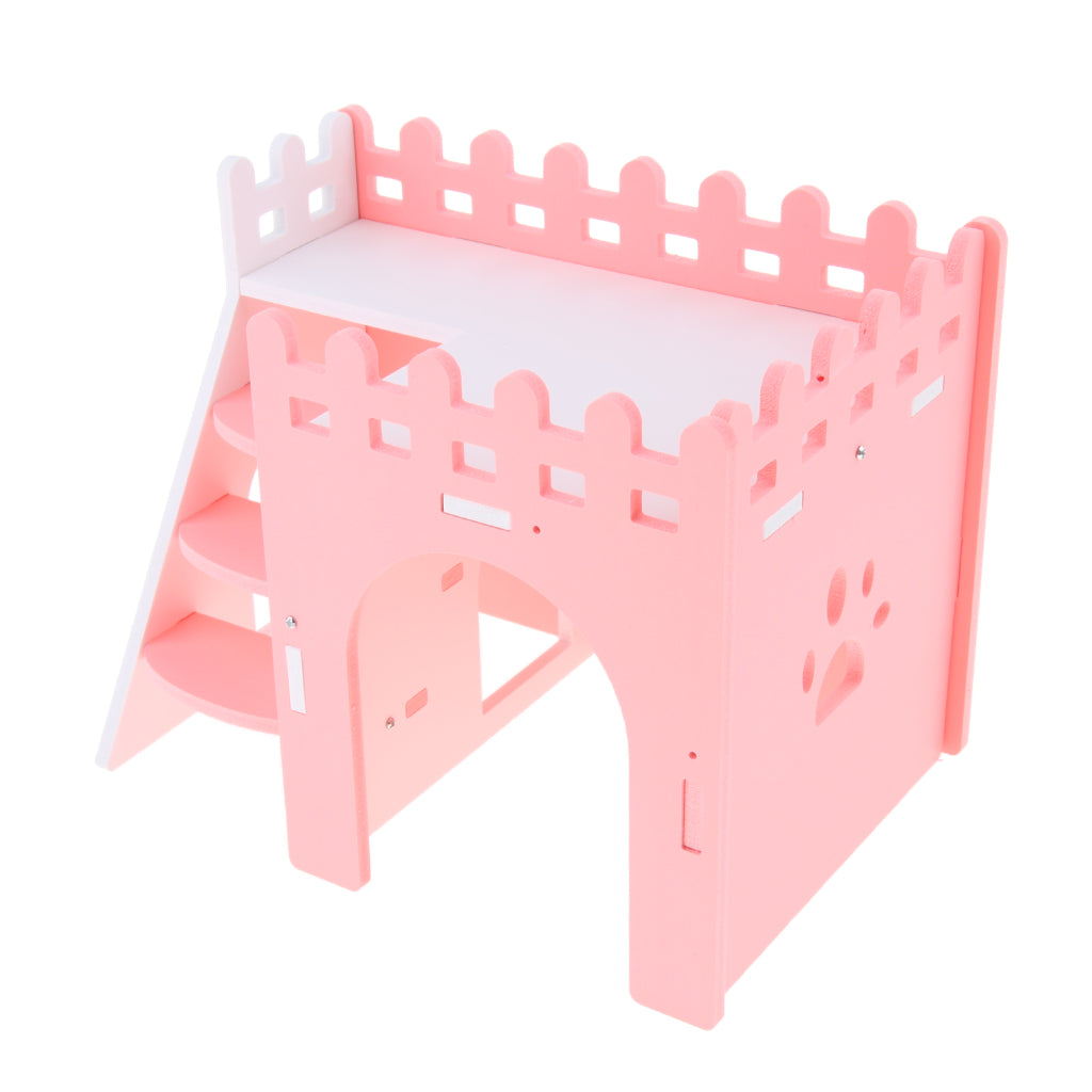 Hamster Hideout Hamster House Cabin Cages Wooden Villa Hut Play Toy Pink