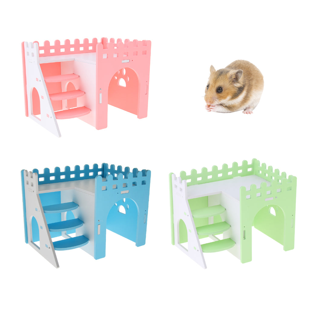 Hamster Hideout Hamster House Cabin Cages Wooden Villa Hut Play Toy Pink