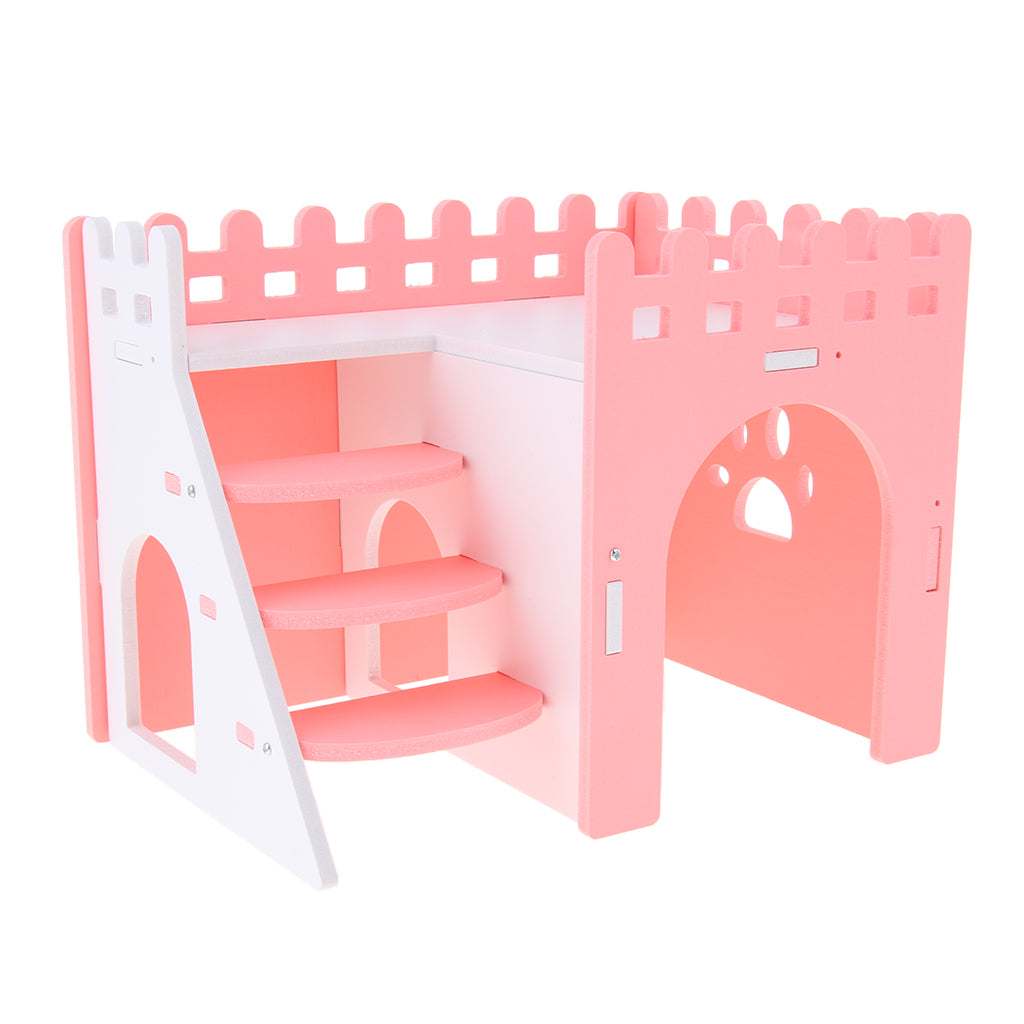 Hamster Hideout Hamster House Cabin Cages Wooden Villa Hut Play Toy Pink