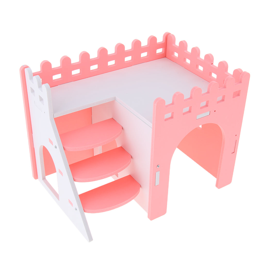 Hamster Hideout Hamster House Cabin Cages Wooden Villa Hut Play Toy Pink