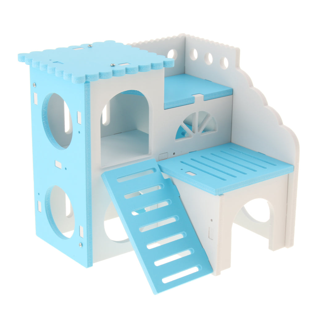 Hamster House Cages Wooden Small Animals Villa Hut Play Toy Blue