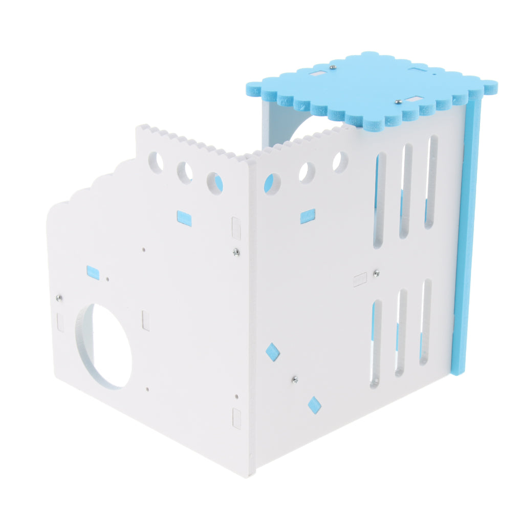 Hamster House Cages Wooden Small Animals Villa Hut Play Toy Blue