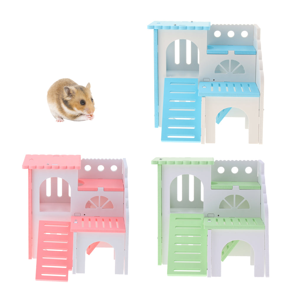 Hamster House Cages Wooden Small Animals Villa Hut Play Toy Blue