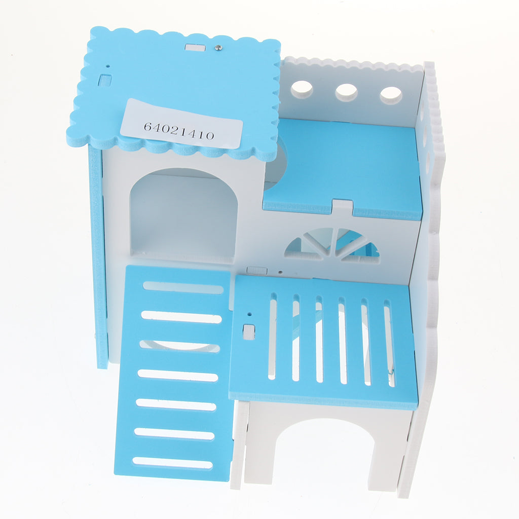 Hamster House Cages Wooden Small Animals Villa Hut Play Toy Blue