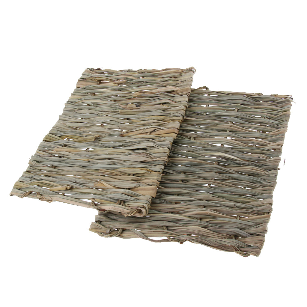 2 PCS Handwoven Straw Cage Mat Sleep Bed and Chew Toy for Small Pet Rabbit