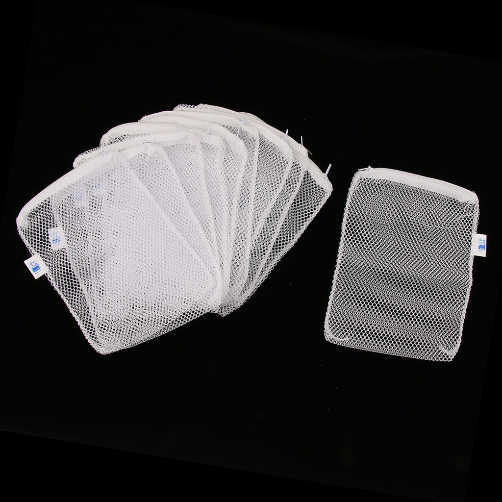 10 Pcs Zipped Fish Tank Filter Material Mesh Bag Isolation Bag 15x20cm White