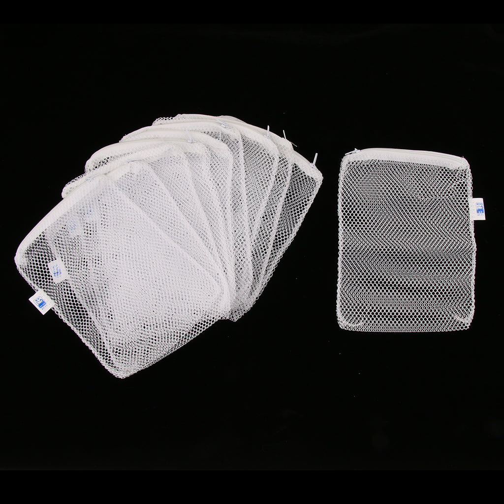 10 Pcs Zipped Fish Tank Filter Material Mesh Bag Isolation Bag 15x20cm White