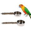 Parrot Wooden Stand Bar with Stainless Steel Food Bowl Cage Accessories S