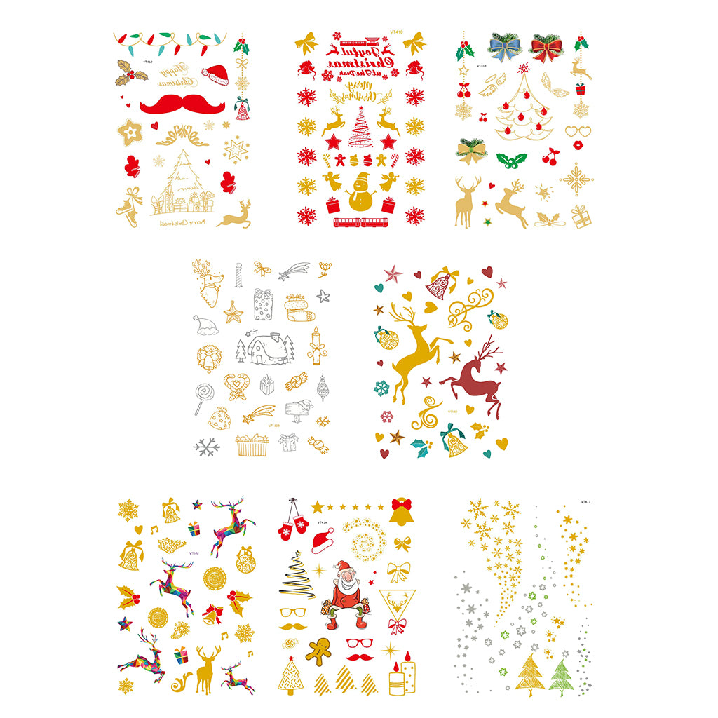 8pcs Christmas Temporary Tattoos Water Transfer Makeup Body Stickers Decals