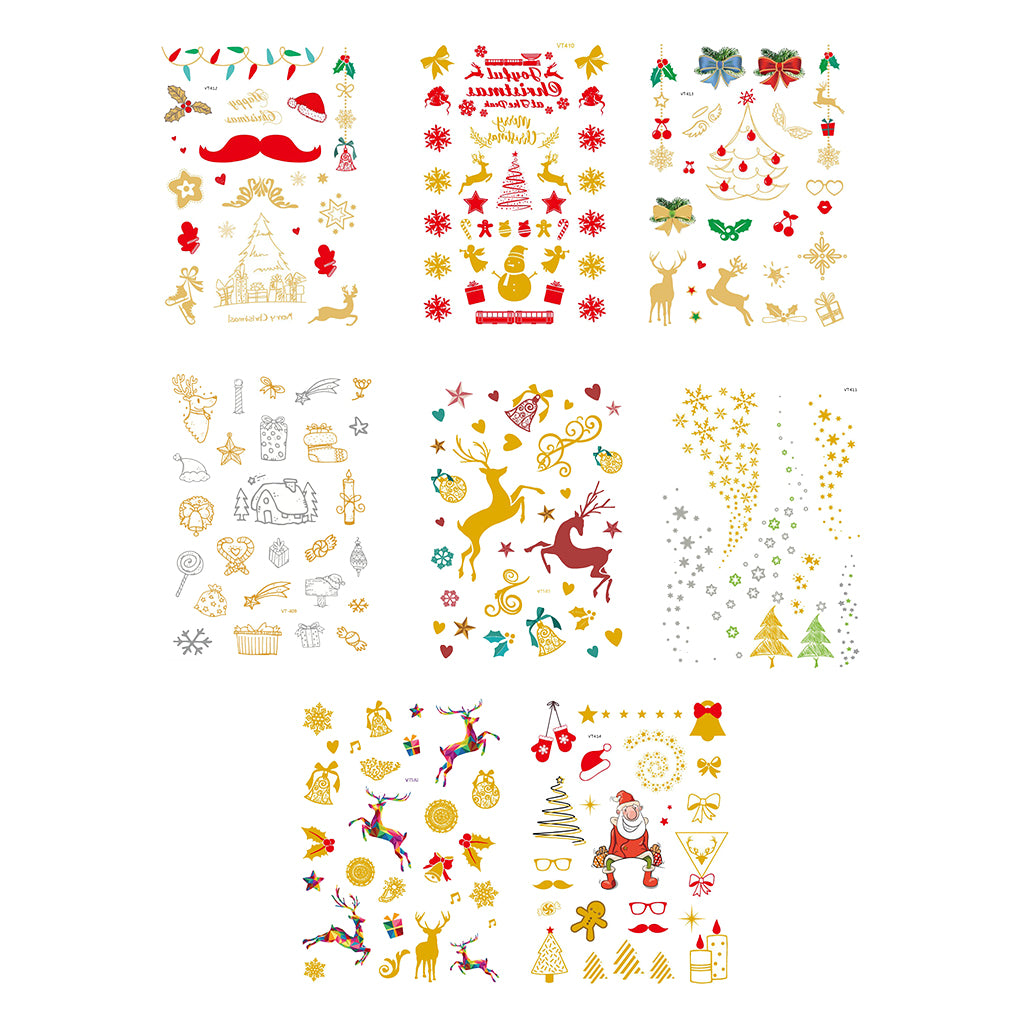 8pcs Christmas Temporary Tattoos Water Transfer Makeup Body Stickers Decals