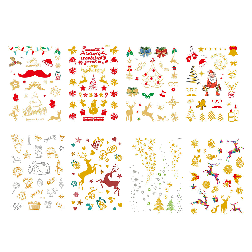 8pcs Christmas Temporary Tattoos Water Transfer Makeup Body Stickers Decals