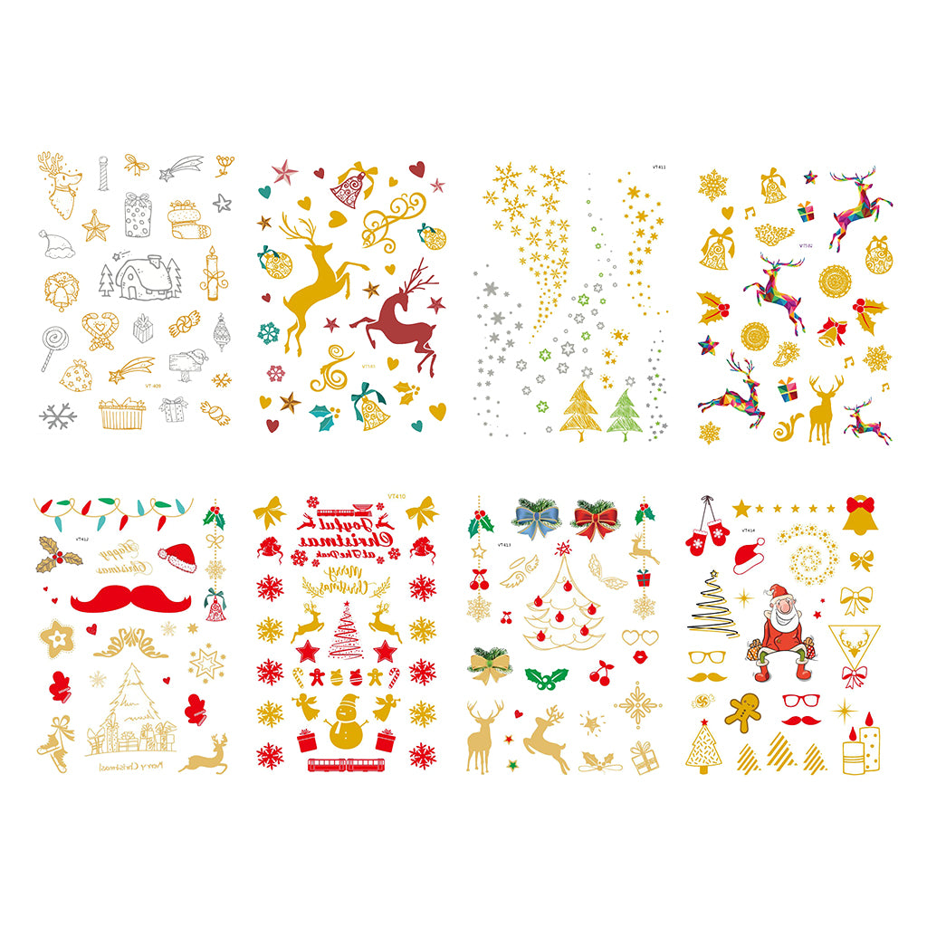 8pcs Christmas Temporary Tattoos Water Transfer Makeup Body Stickers Decals