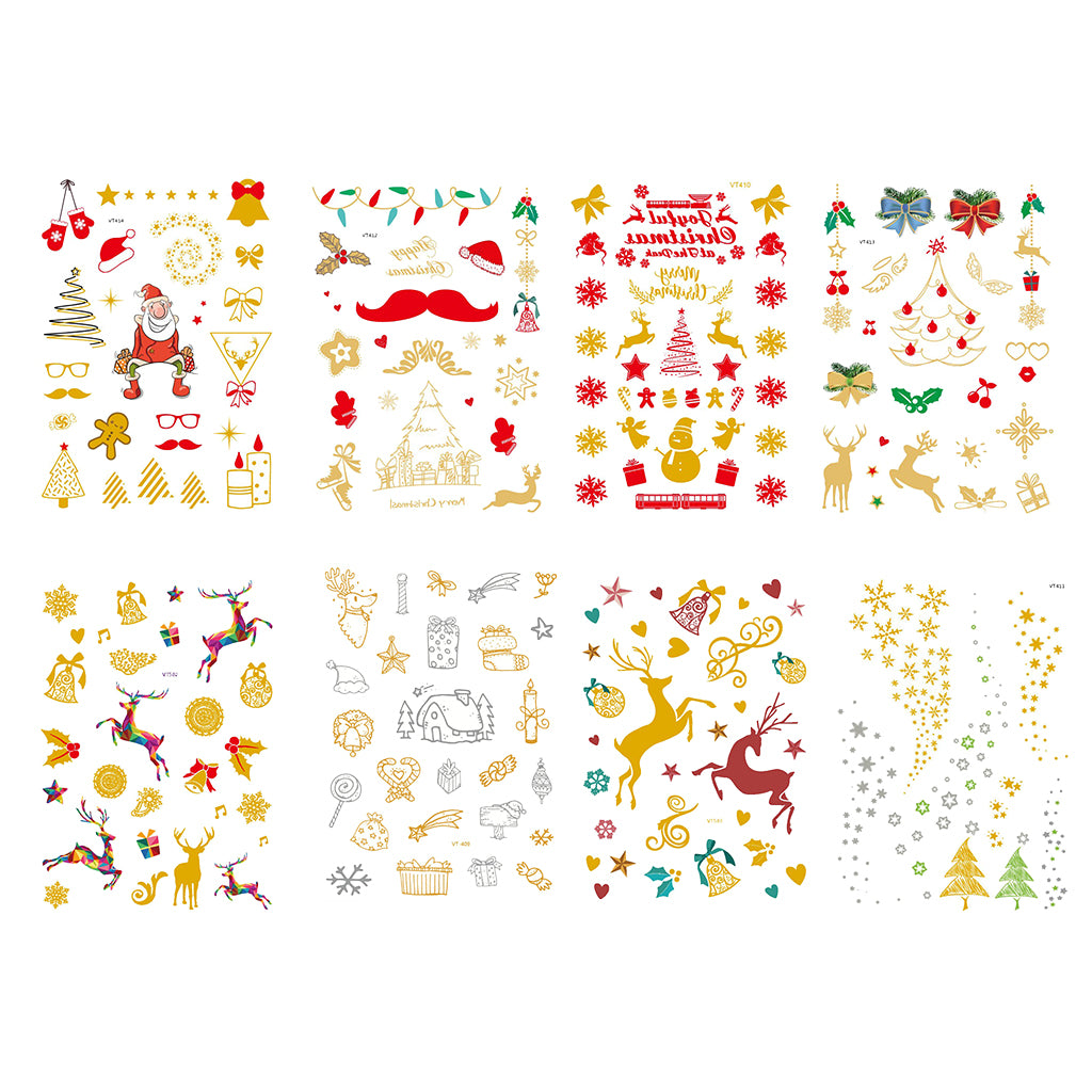 8pcs Christmas Temporary Tattoos Water Transfer Makeup Body Stickers Decals