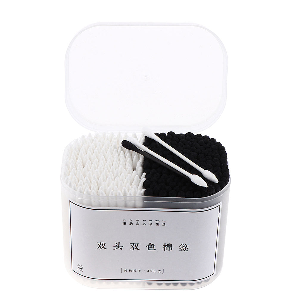 300Pcs Cotton Swabs Buds Spiral Pointed Tips Makeup Applicators White Black