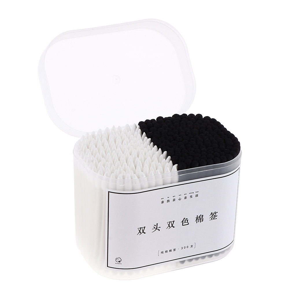 300Pcs Cotton Swabs Buds Spiral Pointed Tips Makeup Applicators White Black