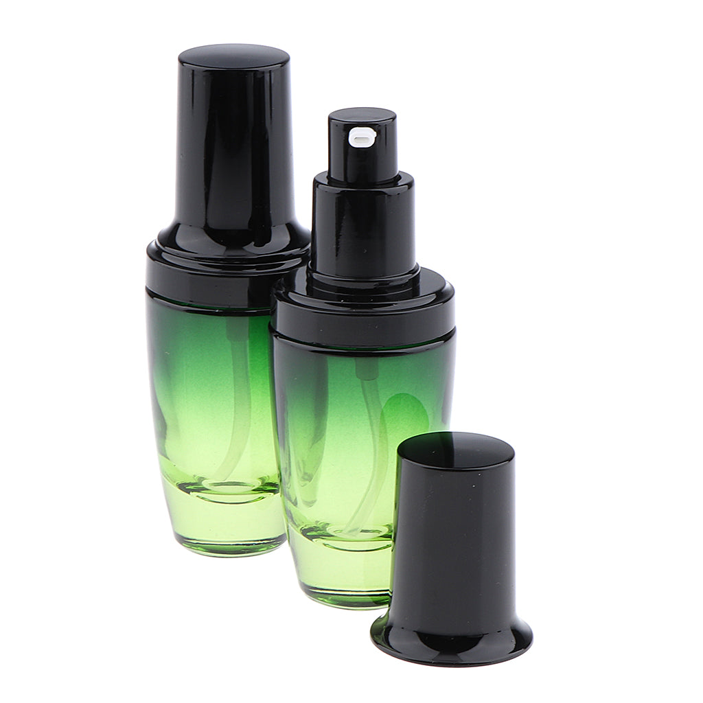 2x Empty Glass Makeup Container Face Cream Jars Pump Bottle Case for Travel 30ML