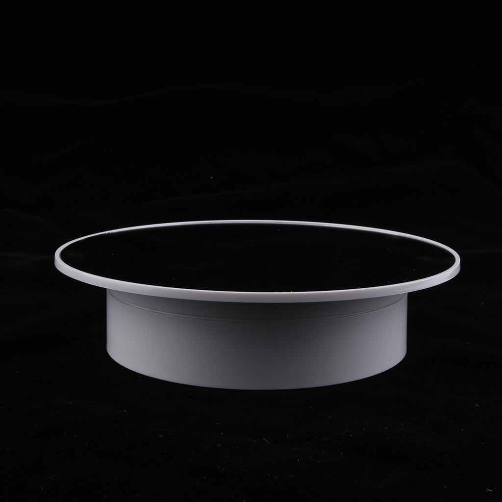 USB/Battery 360 Rotating Jewelry Display Turntable Stand Velvet /Mirror Top White Base  Mirror Top