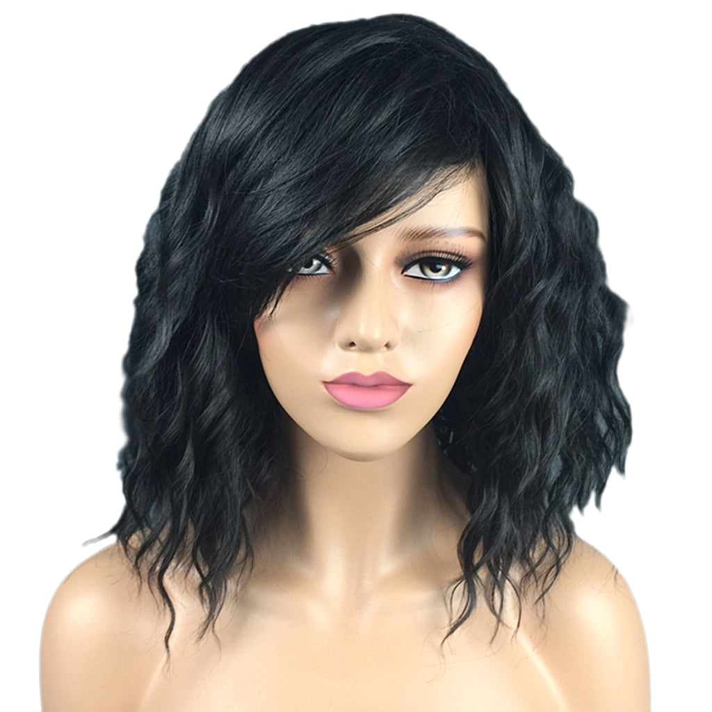 Women Wigs Curly Hairpieces Cosplay Wig with Rose Net Cap Ombre Black 38cm