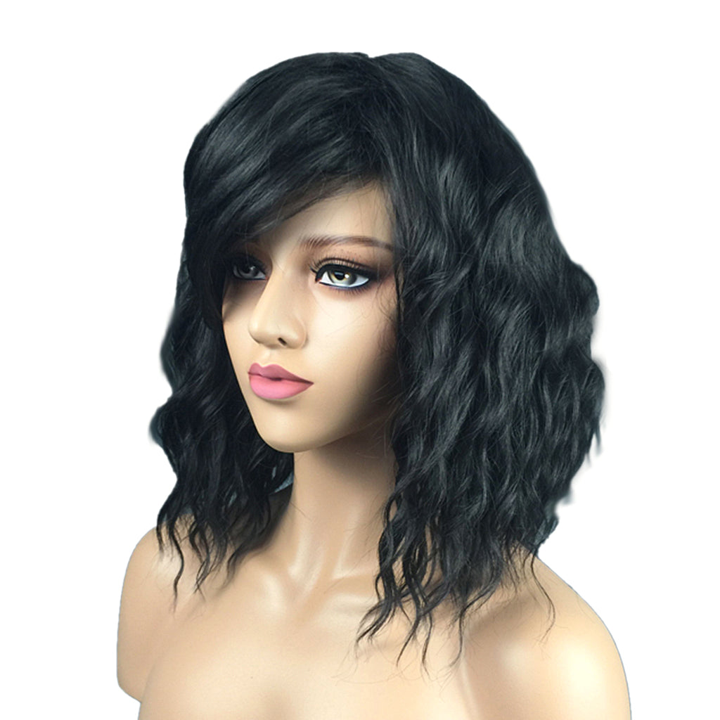 Women Wigs Curly Hairpieces Cosplay Wig with Rose Net Cap Ombre Black 38cm