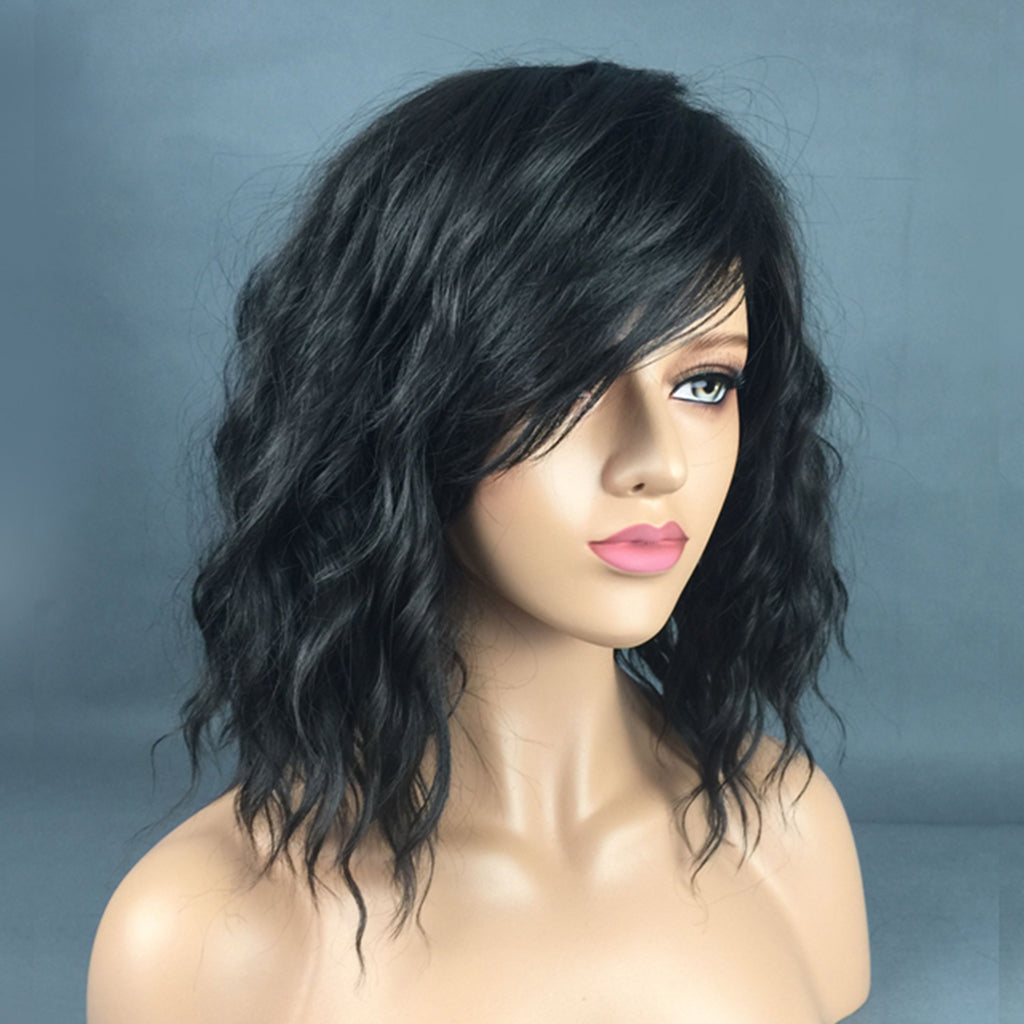 Women Wigs Curly Hairpieces Cosplay Wig with Rose Net Cap Ombre Black 38cm