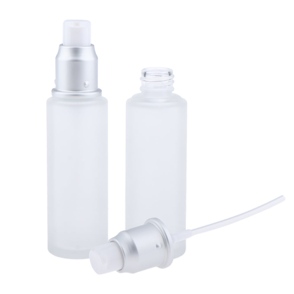 2Pcs Empty Glass Bottles Cosmetic Makeup Travel Lotion Containers 50ml Pump