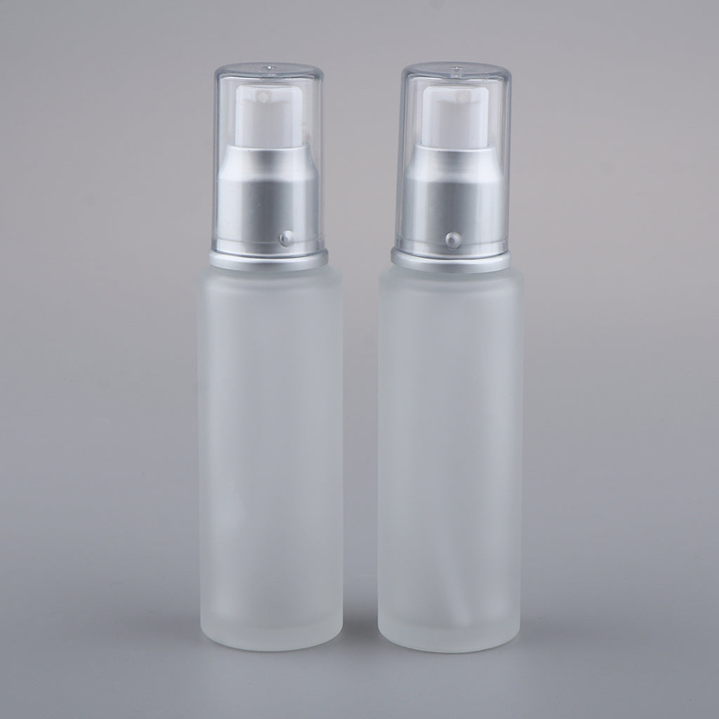 2Pcs Empty Glass Bottles Cosmetic Makeup Travel Lotion Containers 50ml Pump