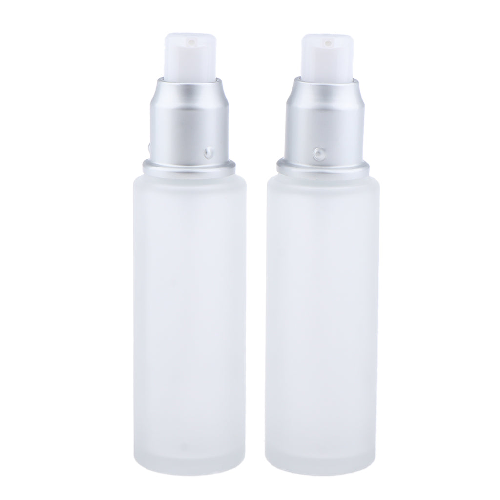 2Pcs Empty Glass Bottles Cosmetic Makeup Travel Lotion Containers 50ml Pump