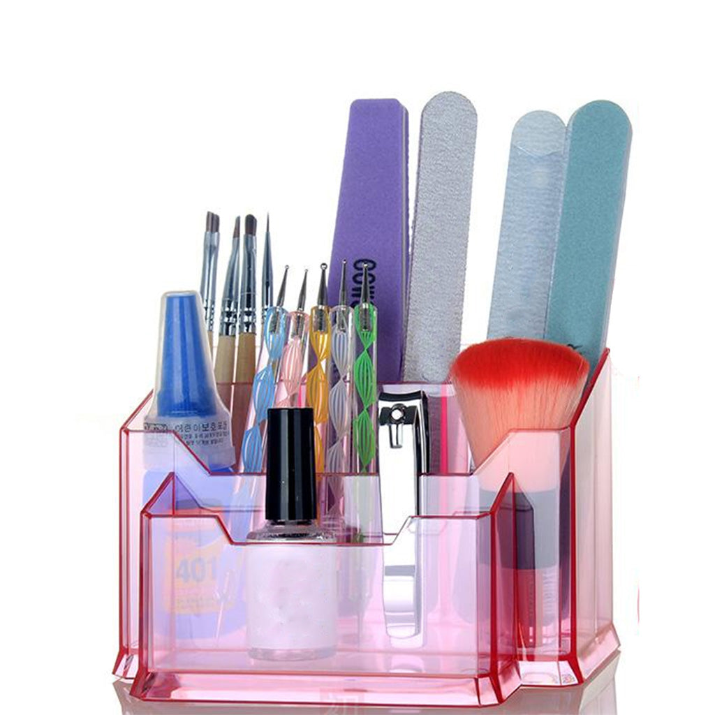 Nail Tools Organizer Cosmetic Display Stand Makeup Holder Box Acrylic Pink