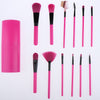 12pc Makeup Brushes Set Foundation Blush Eyeshdow Lip Brush w/ Holder Rose Red