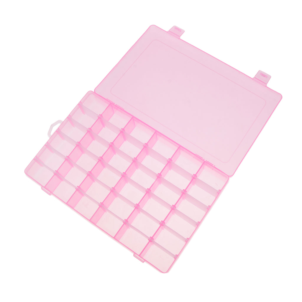 36 Slots Plastic Empty Nail Art Tips Storage Jewelry Beads Container Case Pink