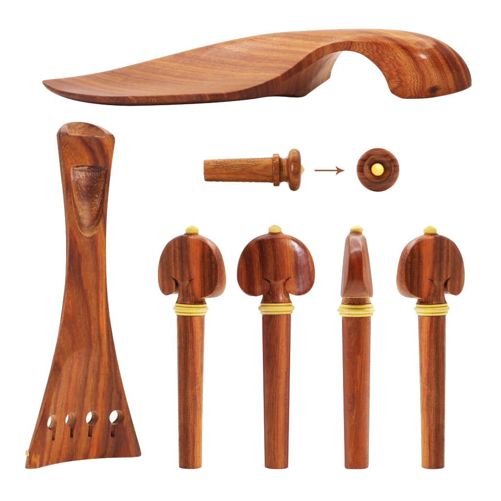 Red Wood 4/4 Violin Full Set Tailpiece + Tuning Pegs + Endpin +Chin Rest Kit