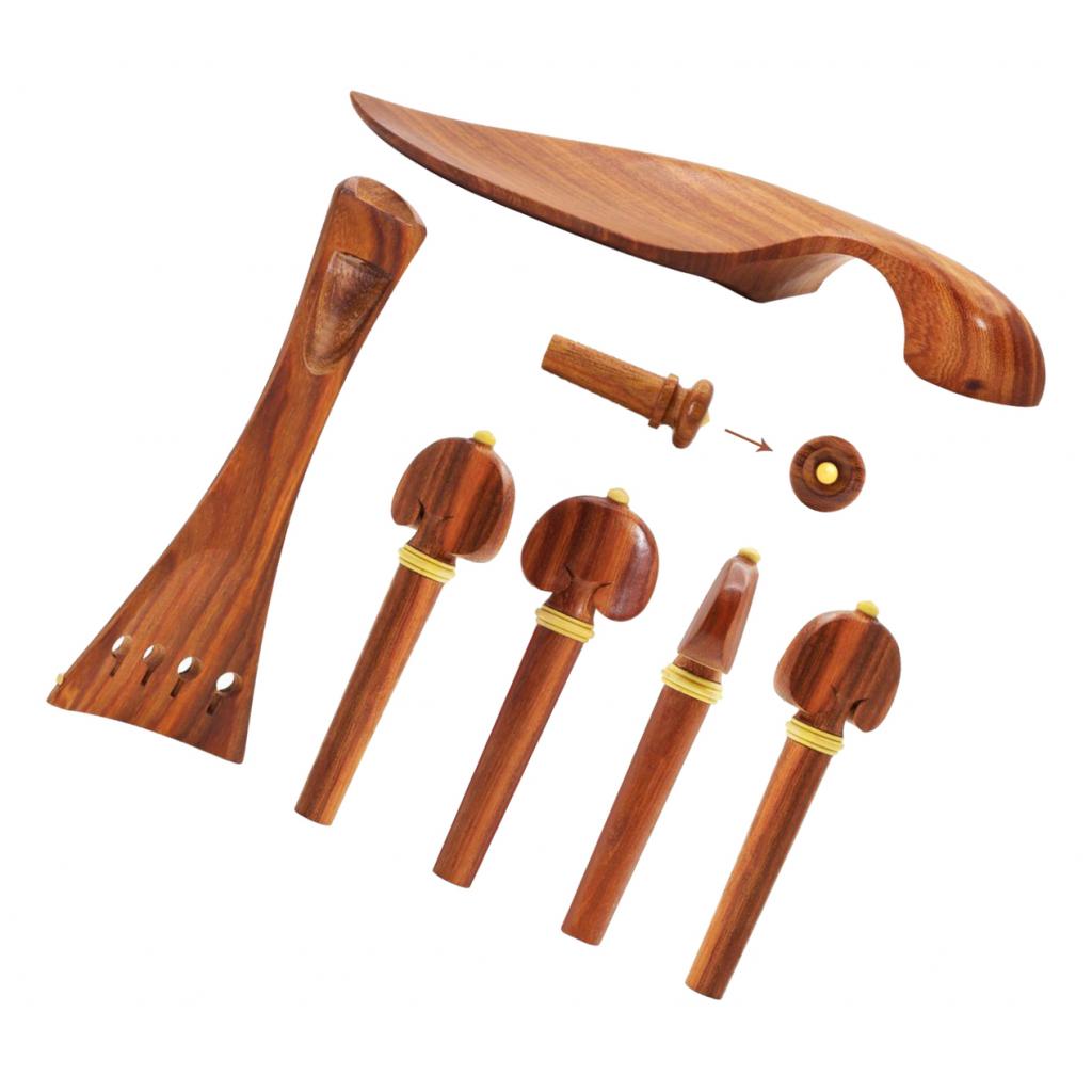 Red Wood 4/4 Violin Full Set Tailpiece + Tuning Pegs + Endpin +Chin Rest Kit