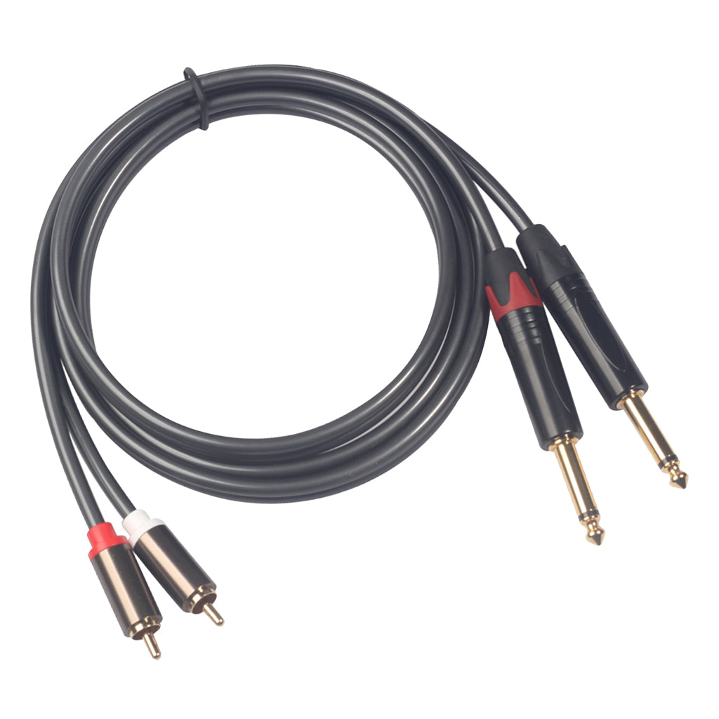 1.5m 2x6.35mm Male to 2RCA Male Stereo Audio Cable Gold Plated