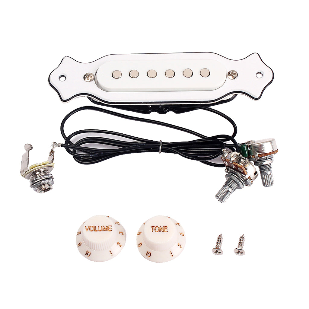 Electric Acoustic Guitar Soundhole Magnetic Pickup with Volume & Tone, White