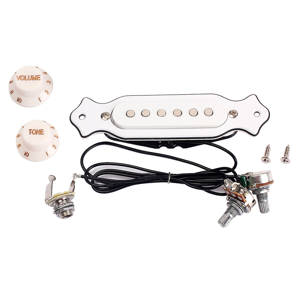 Electric Acoustic Guitar Soundhole Magnetic Pickup with Volume & Tone, White