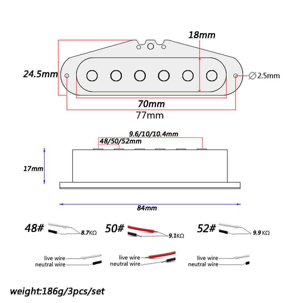 Electric Guitar Single Coil Pickup Set Middle/ Neck/ Bridge Alnico V