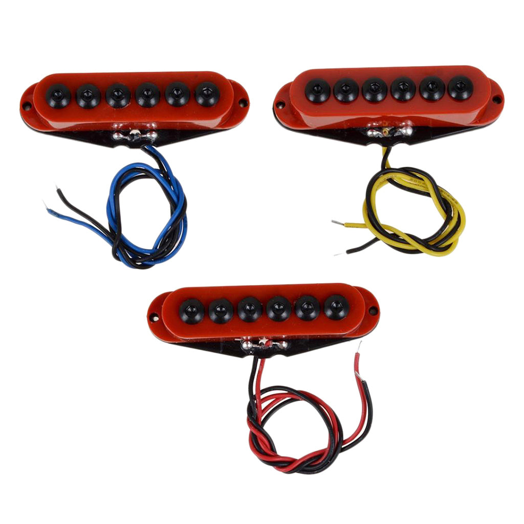 6 Big Pole Red Bridge Middle Neck Single Coil Guitar Pickup Set