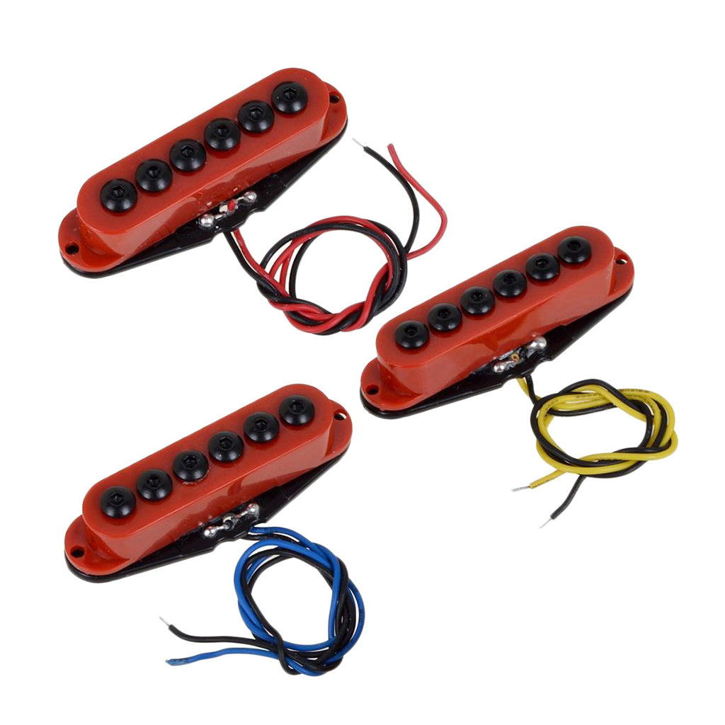 6 Big Pole Red Bridge Middle Neck Single Coil Guitar Pickup Set