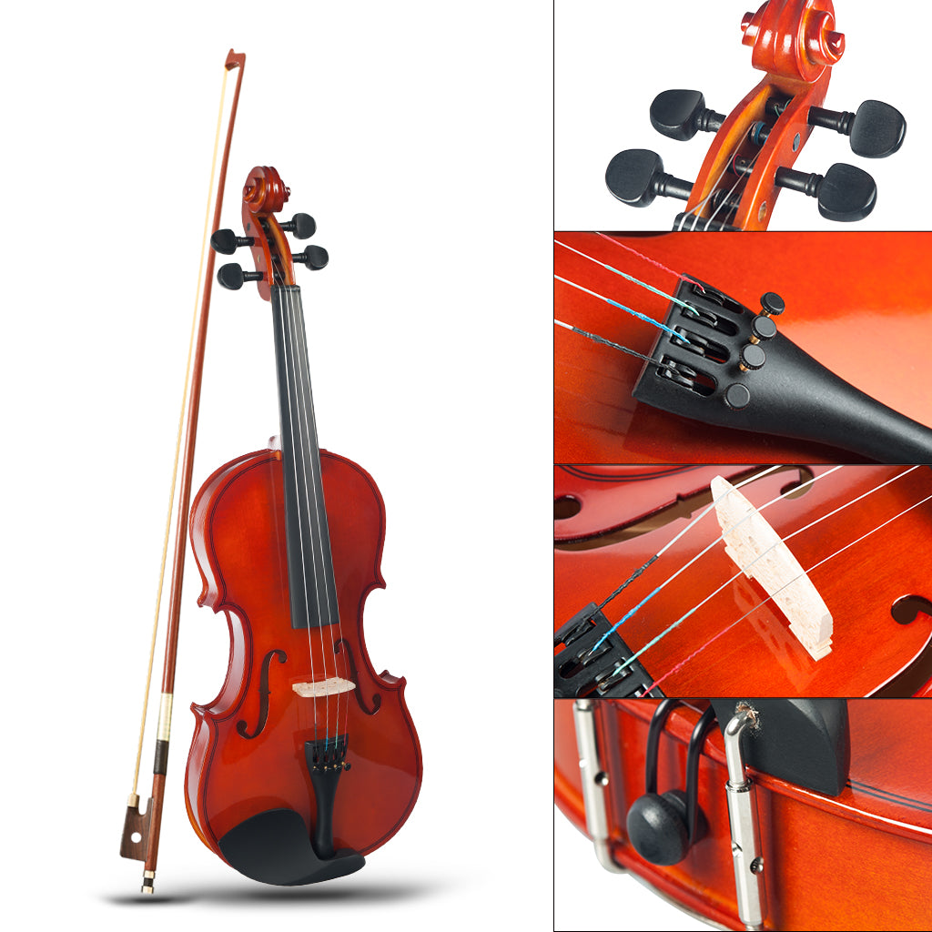 1/8 Scale Soild Wood Basswood Violin Fiddle with Storage Case Black