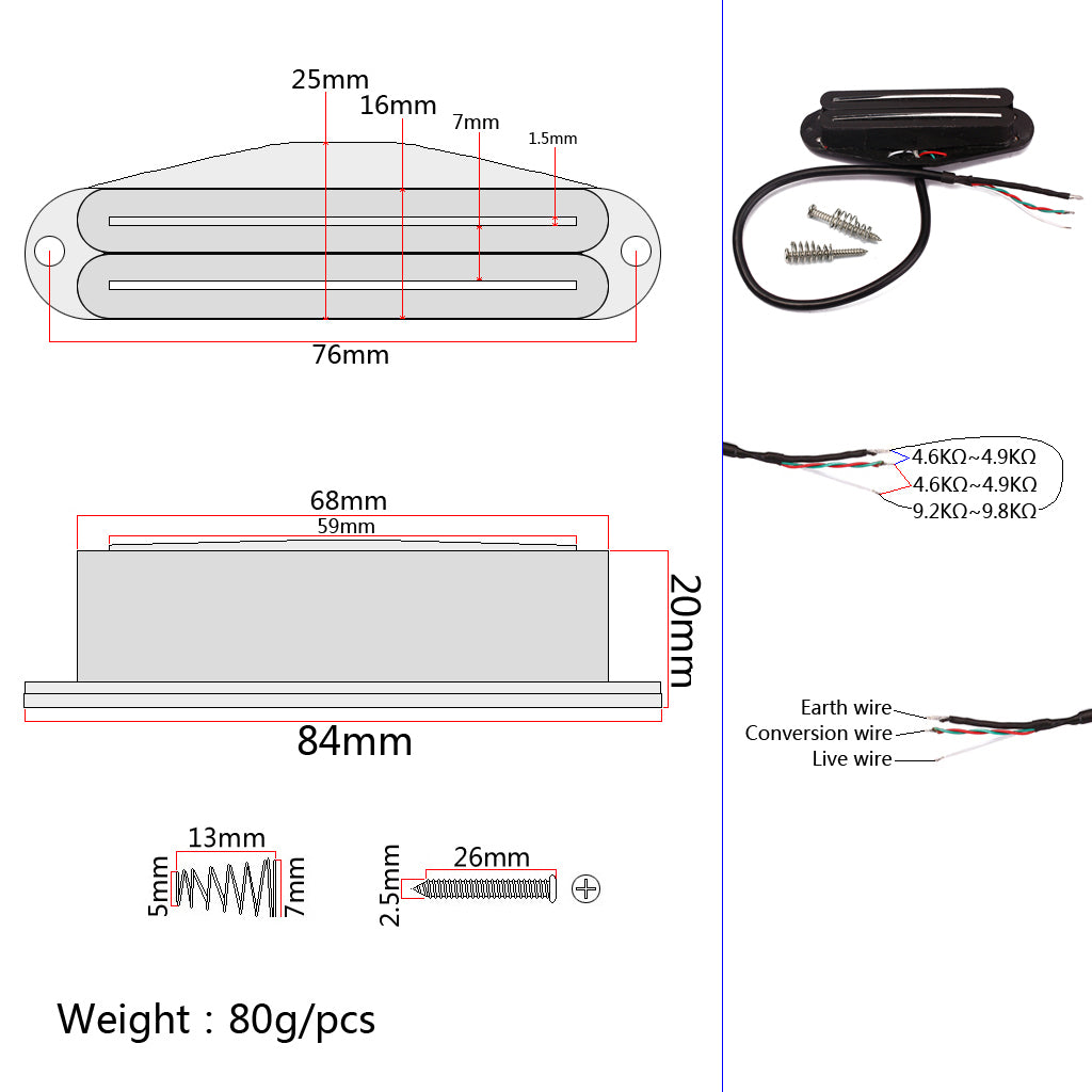 Dual Hot Rail Humbucker Pickup 4 Wire for Electric Guitar ST Parts Black