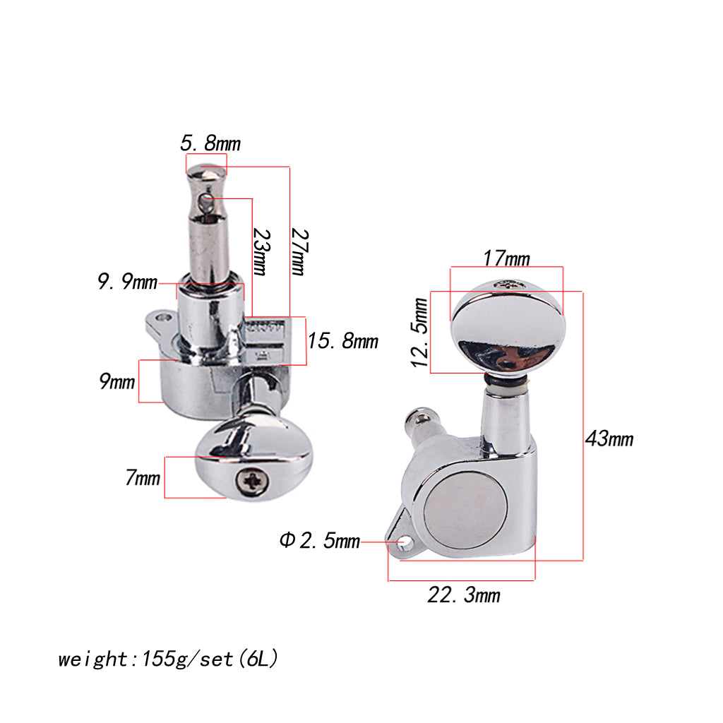 6L Guitar Tuning Pegs Tuner Machine Head for Acoustic Electric Guitar Silver