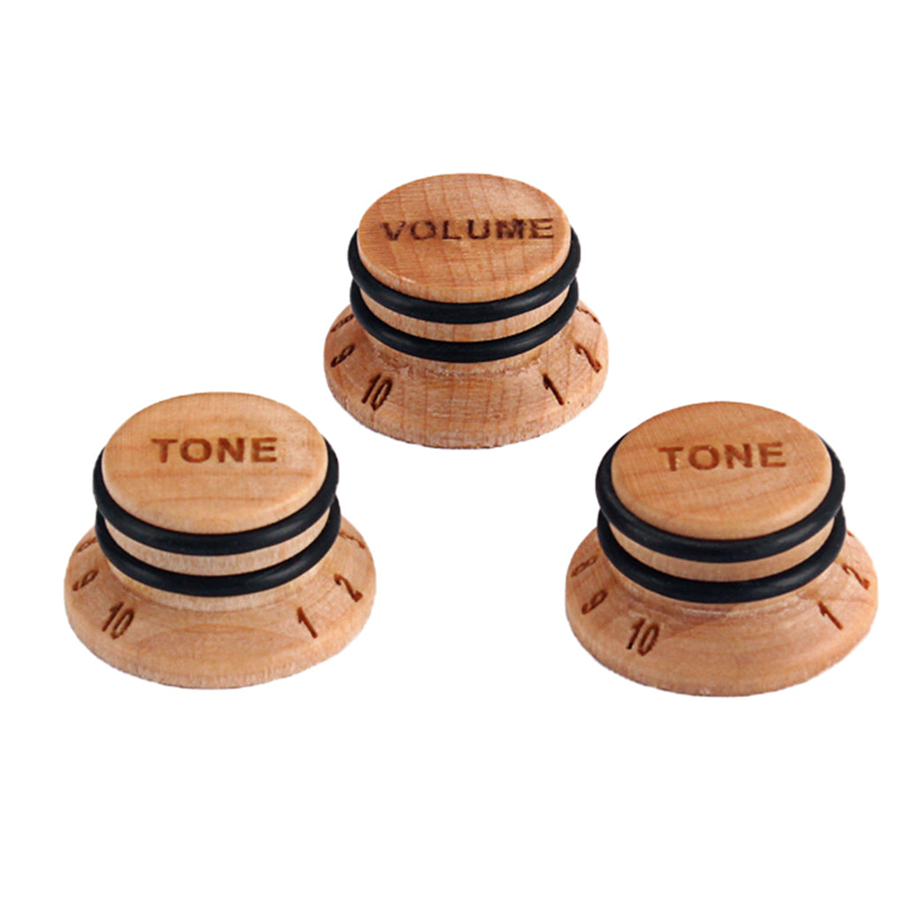 3 Pieces Maple Wood Guitar Volume Tone Control Knobs